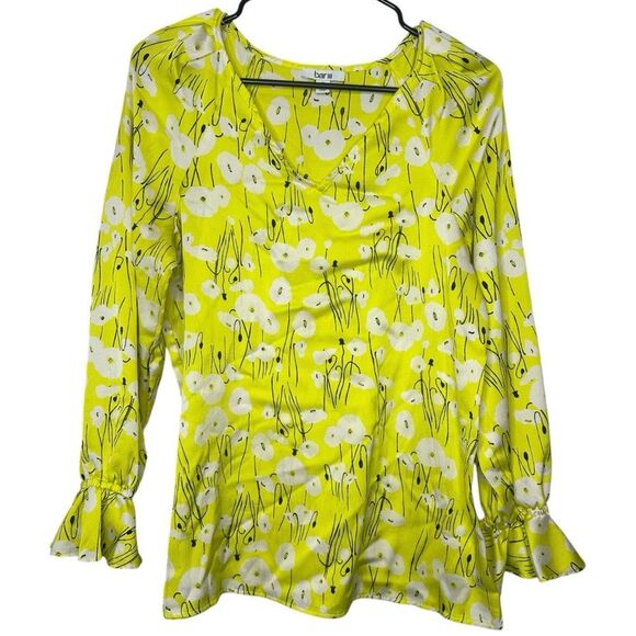 |EUC| BAR III Yellow Floral Peplum Sleeve Blouse - Picture 1 of 6